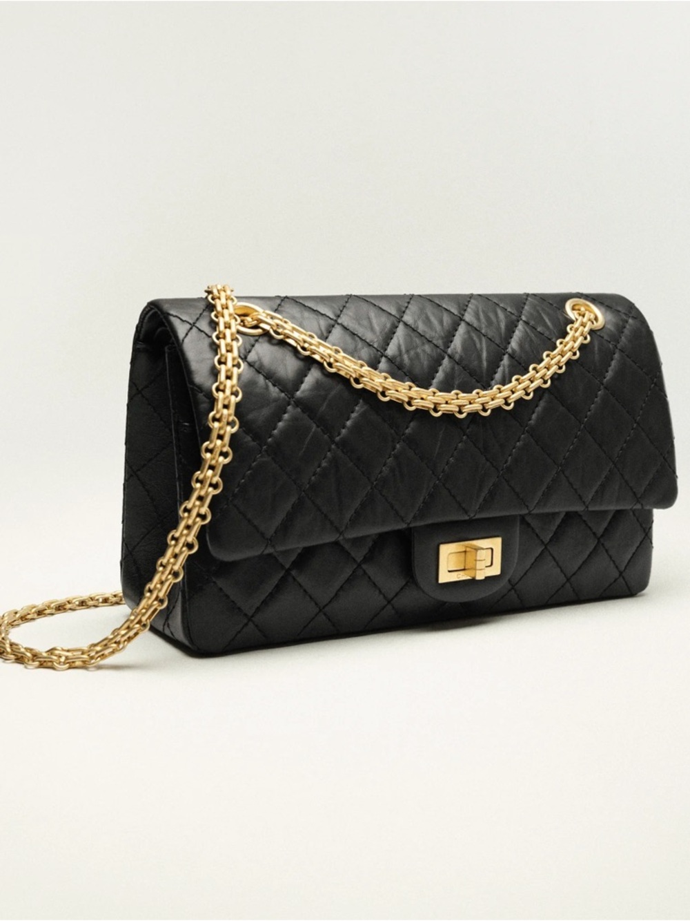 CHANEL 2.55 Mini Flap Bag in Black with Gold-Tone Chain